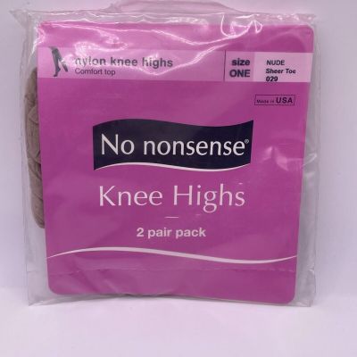 No Nonsense Comfort Top Knee Highs 029 2 Pair Pack NUDE Sheer Toe ONE Size New